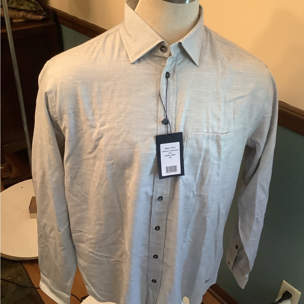 SEASE 3X Cotton/Lyocel Gray Flannel Collared Button Shirt NWT